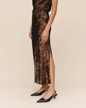 Load image into Gallery viewer, Bronze Shimmer Side Slit Maxi Skirt