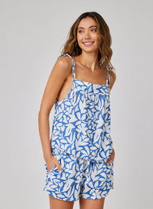 Stamped Floral Tie Shoulder Tank