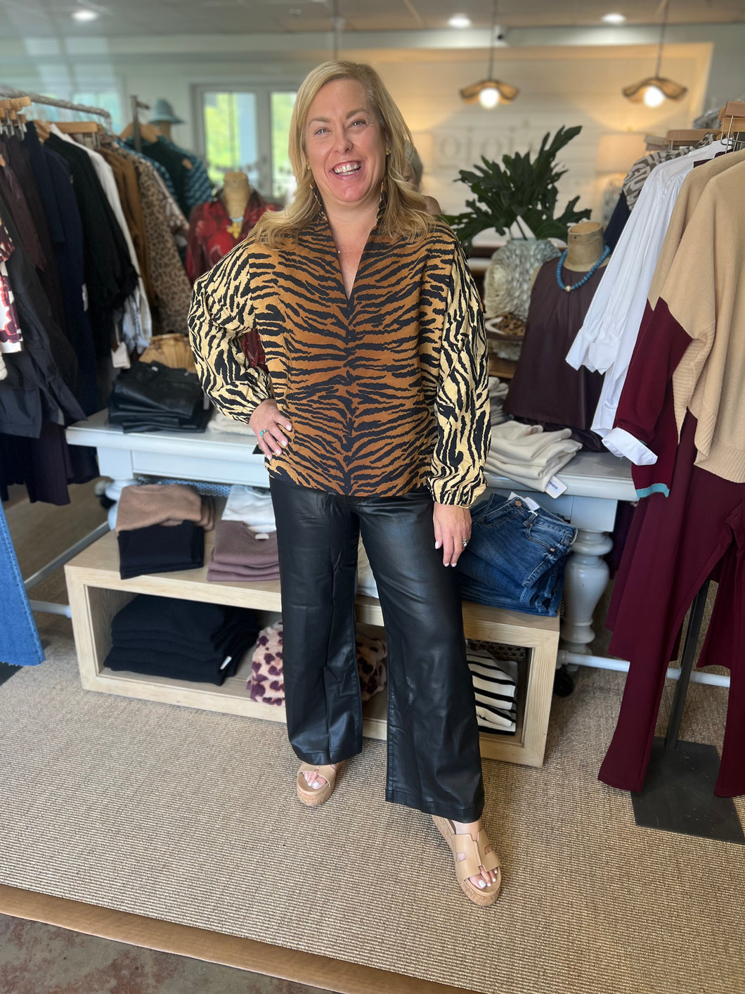 Tiger Jacquard Long Sleeve Poppy