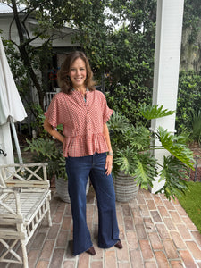 Cotton Gingham Ruffle Top