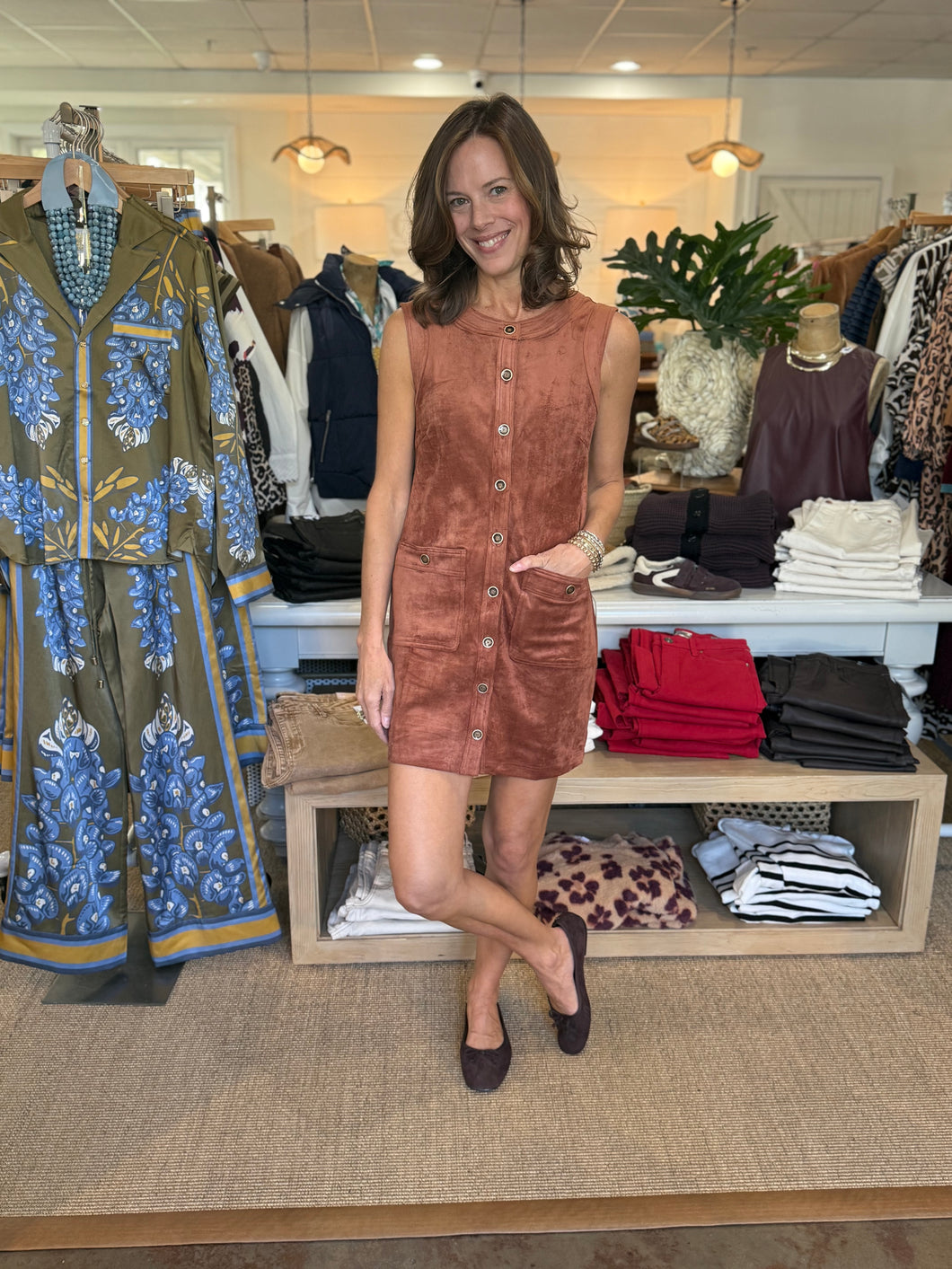 Front Pocket Suede Mini Dress