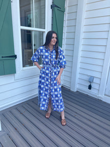 Damask Maxi Shirt Dress