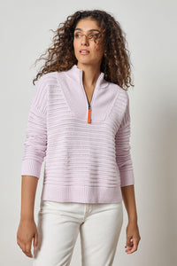 Mixed Stitch Pointelle 1/2 Zip Sweater