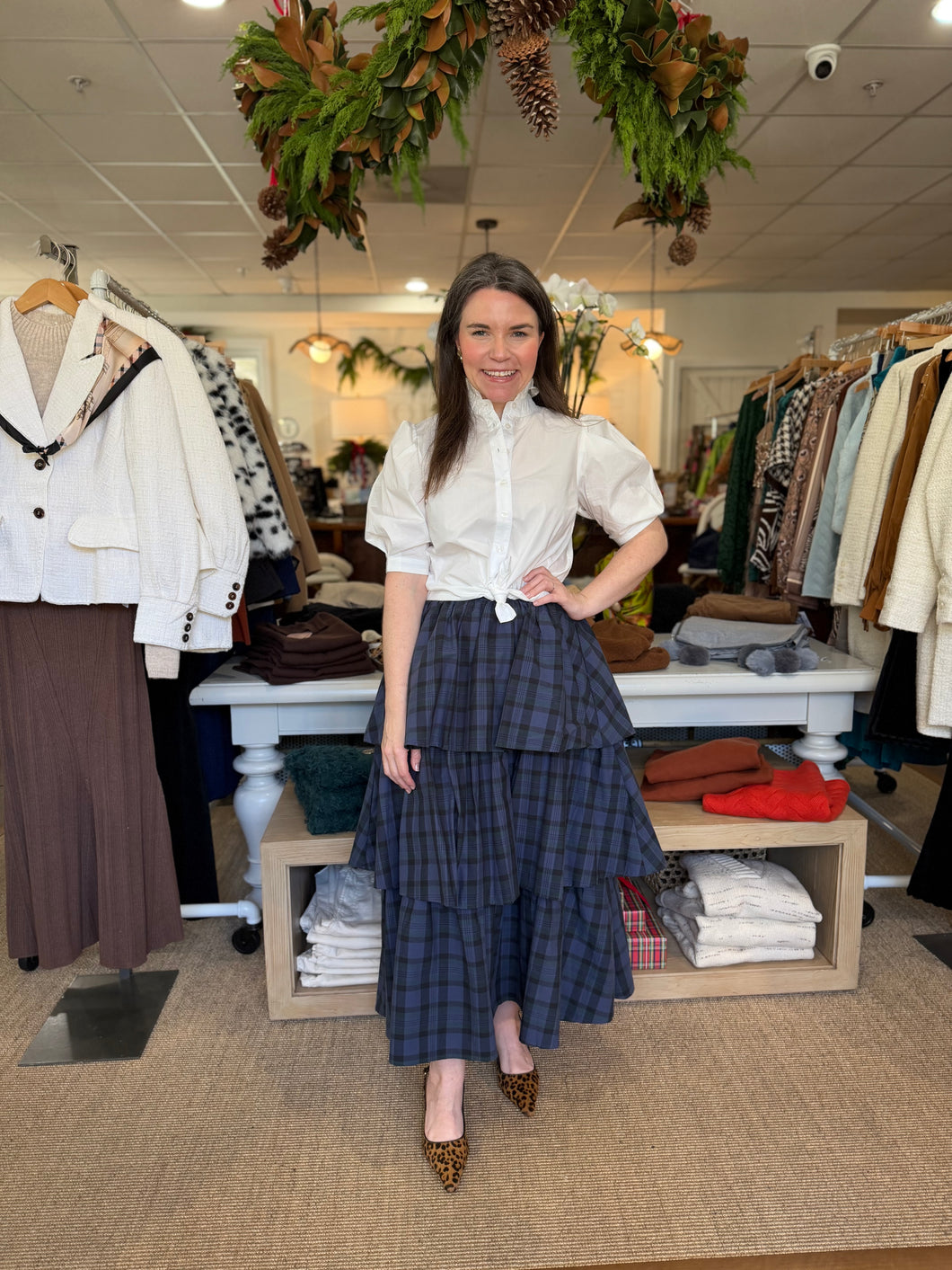 Tartan Tiered Midi Skirt