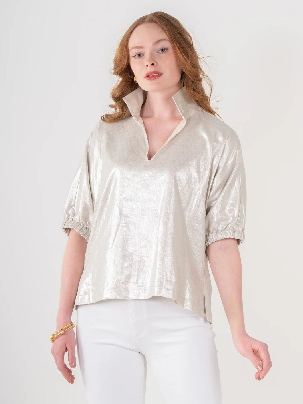 Metallic Linen Poppy Top