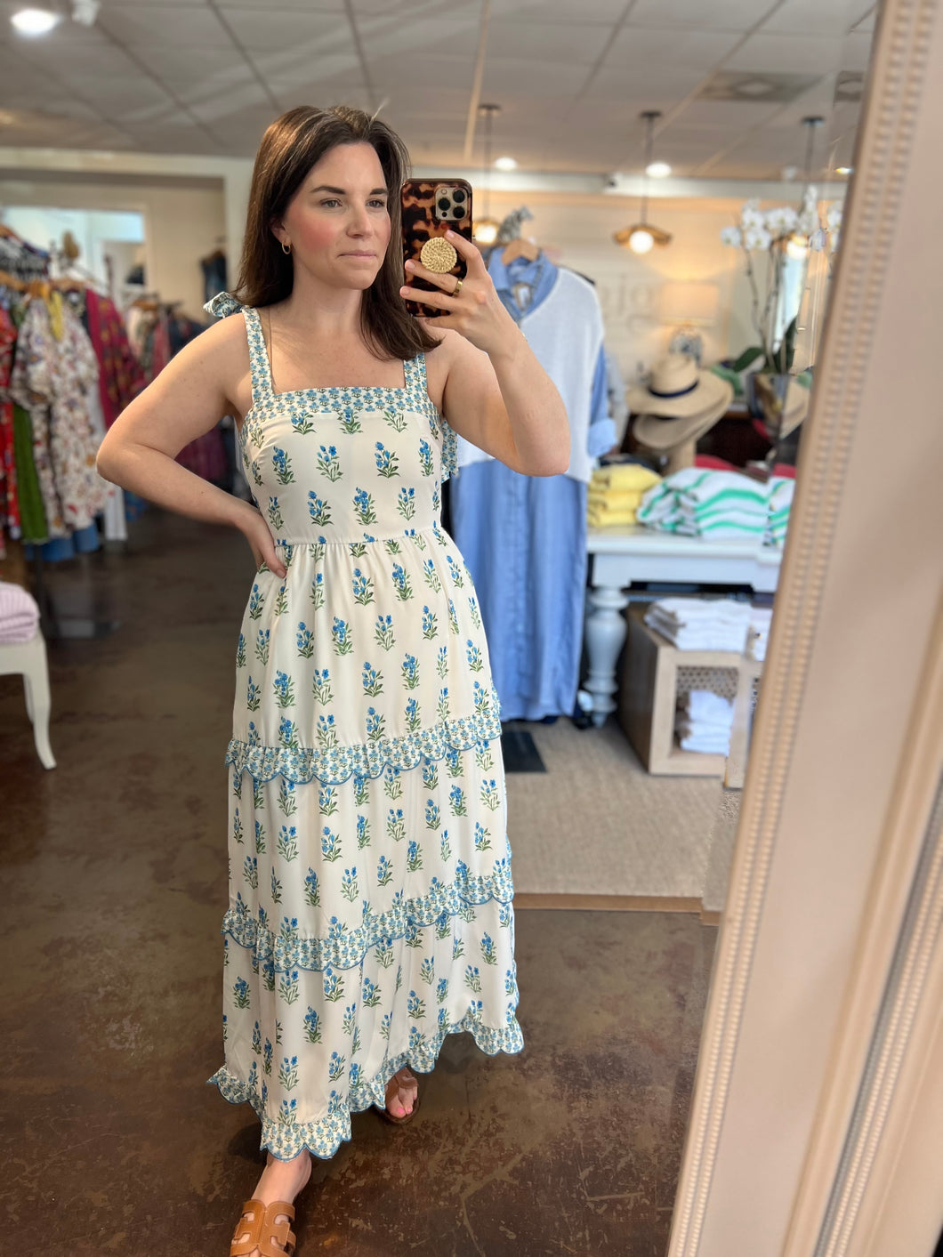 Tie Shoulder Floral Midi Dress