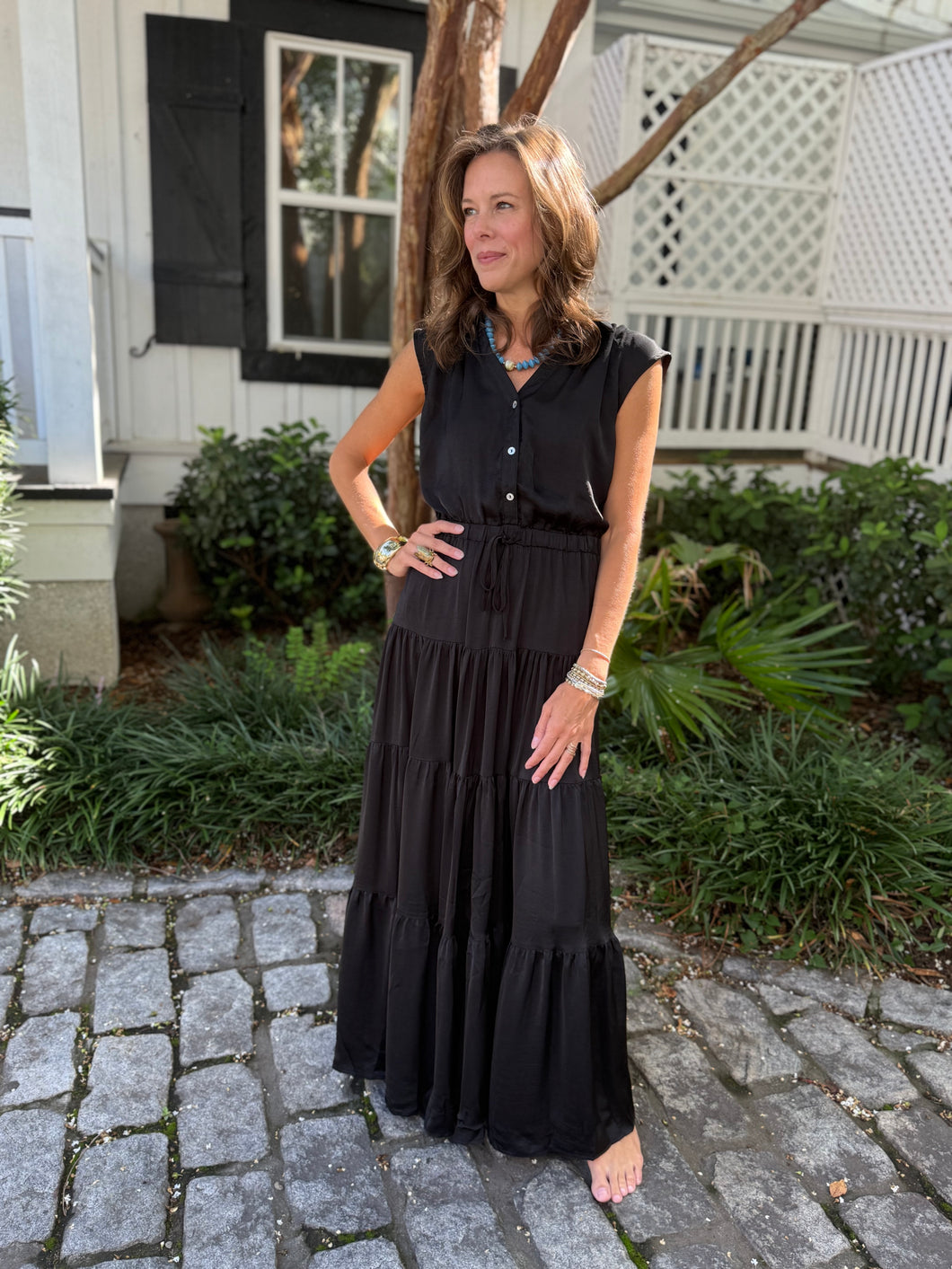 Olympic Button Down Tiered Maxi
