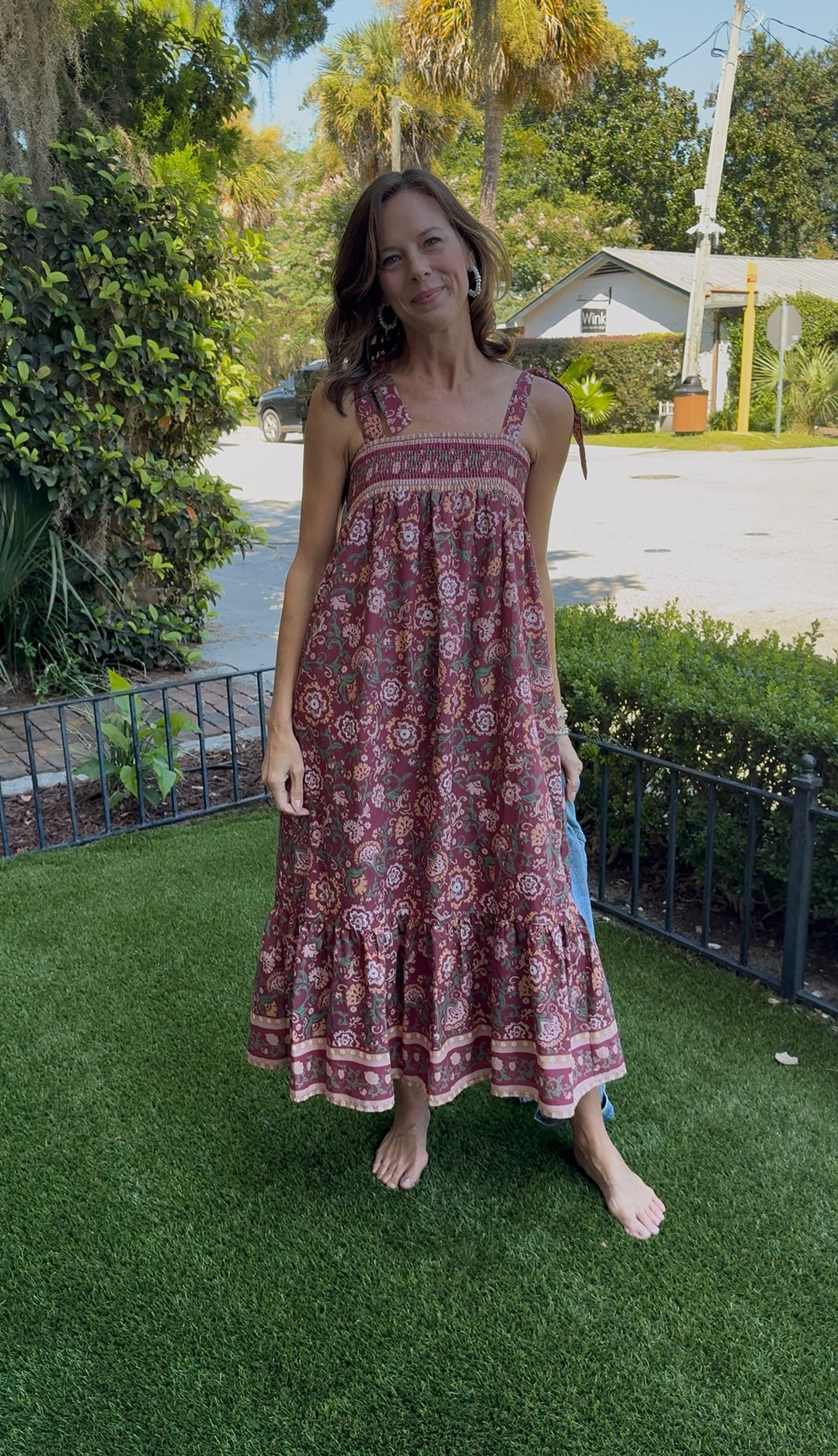 Multi Floral Tie Midi Dress
