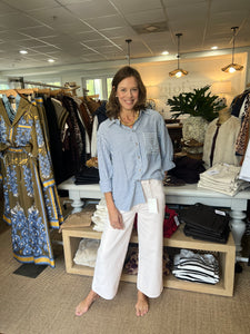 Woven Button Front Long Sleeve Top