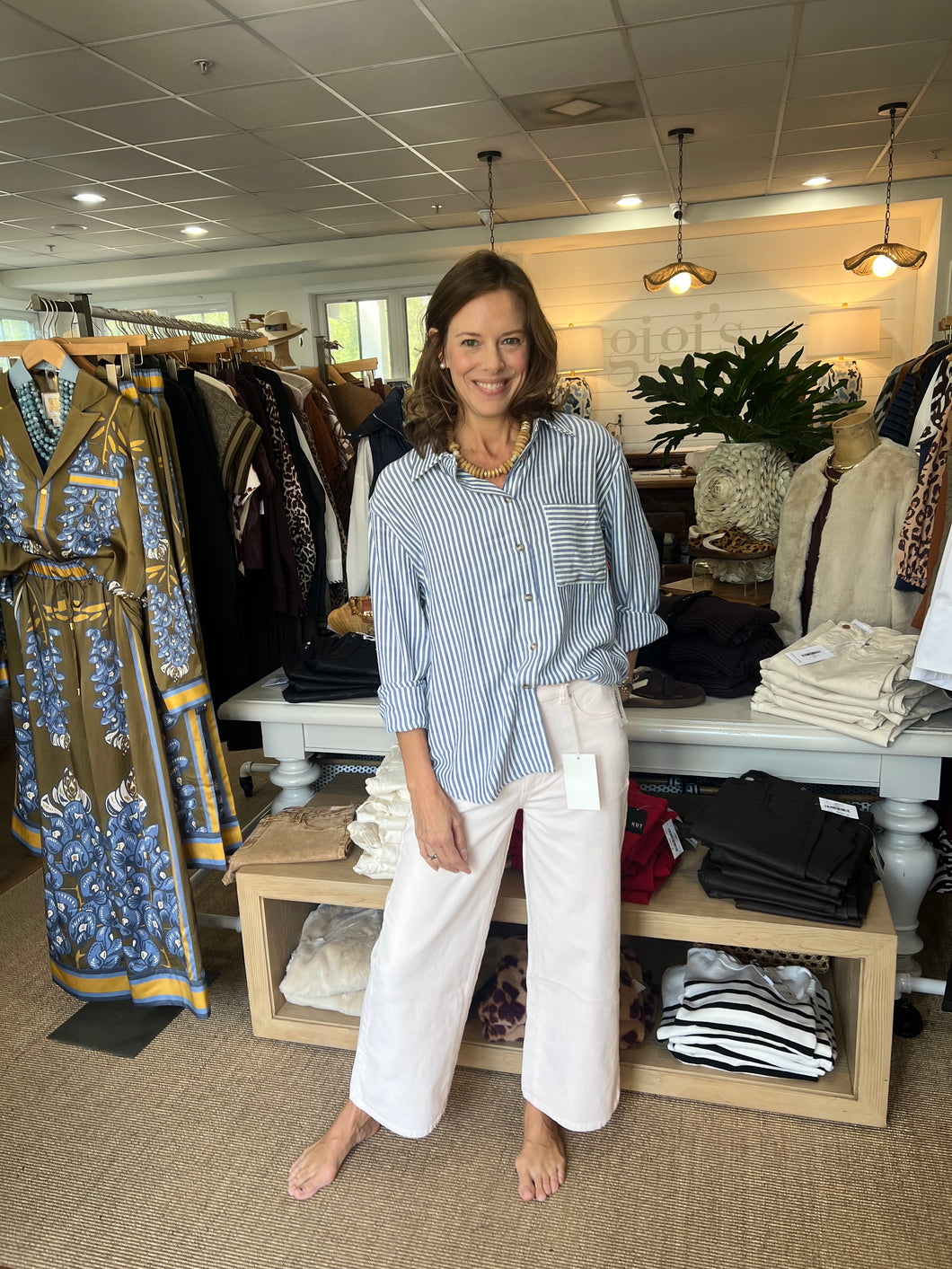 Woven Button Front Long Sleeve Top