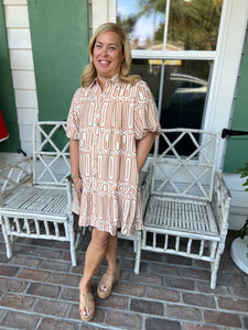 Foster Geometric Puff Sleeve Dress