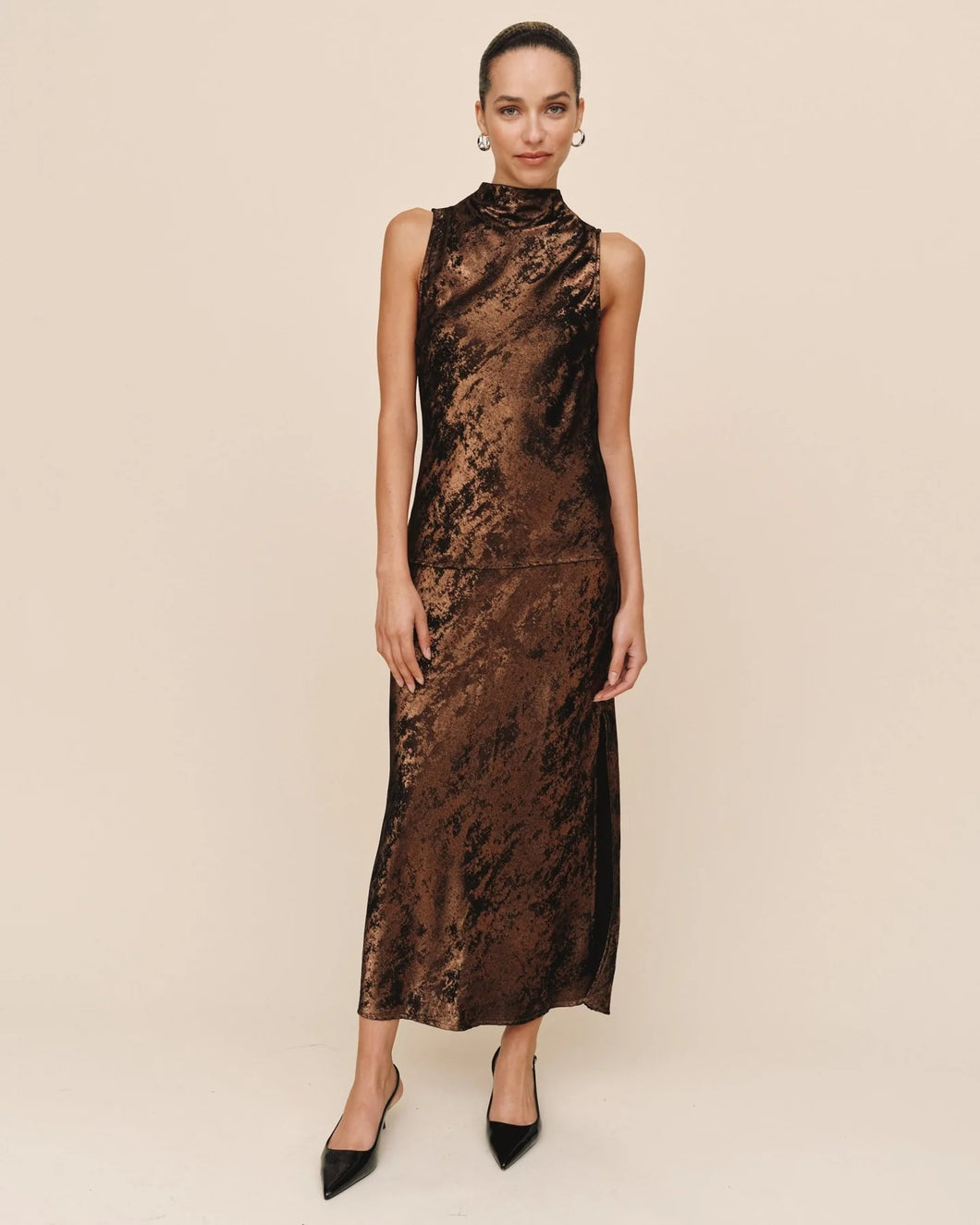 Bronze Shimmer Cowl Neck Top