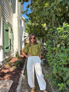 Verde Puff Sleeve Print Top