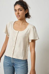 Button Front Flutter Sleeve Top