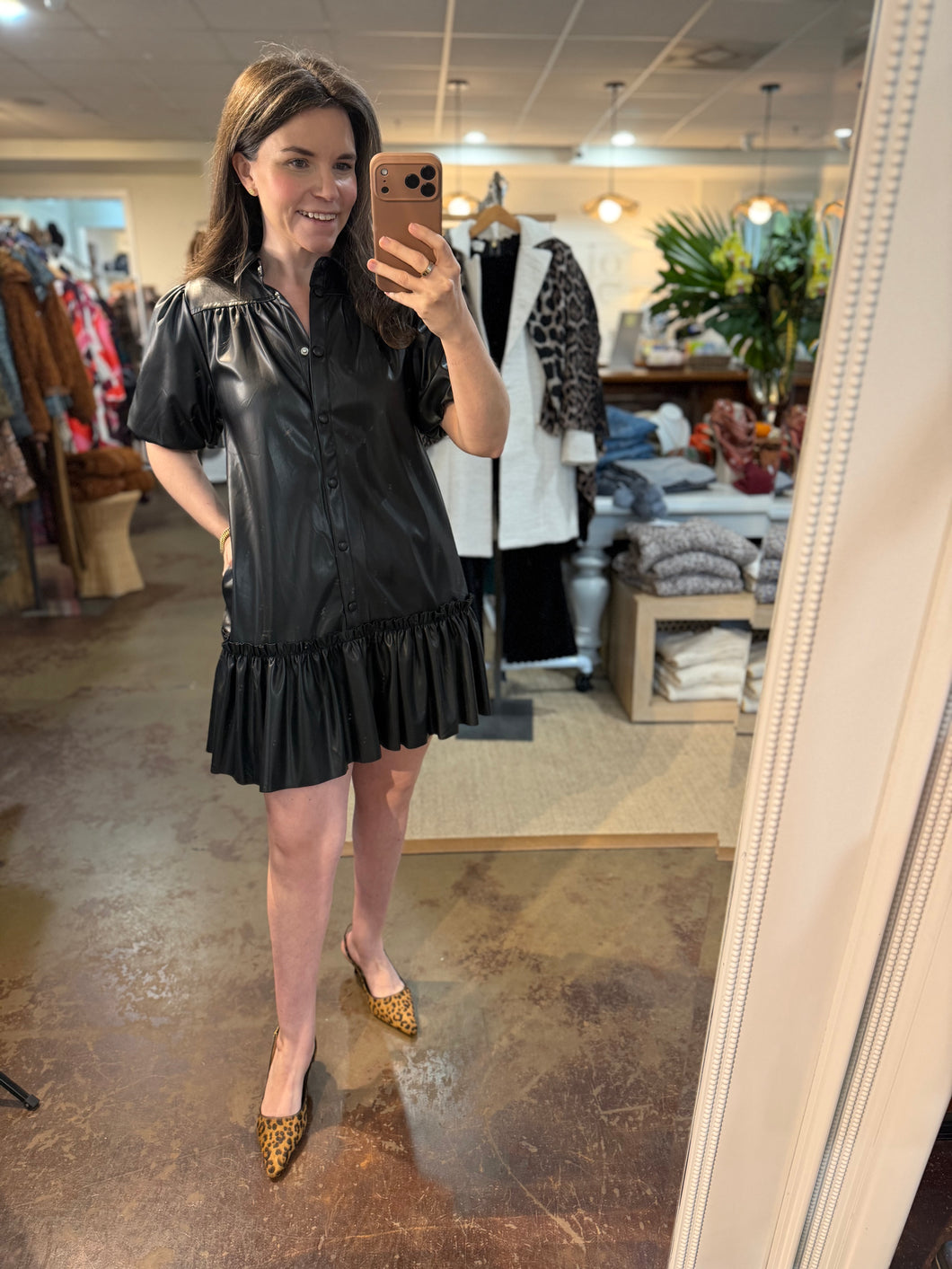 Faux Leather Ruffle Dress