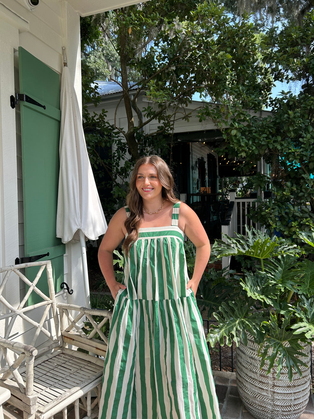 Stripe Ribbon Back Marjorie Midi