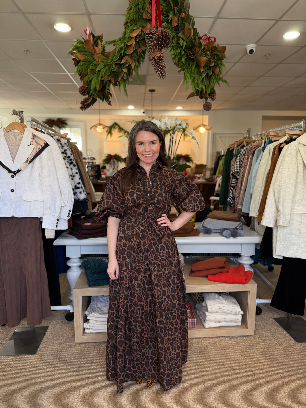 Leopard Poplin Ric Rac Button Top