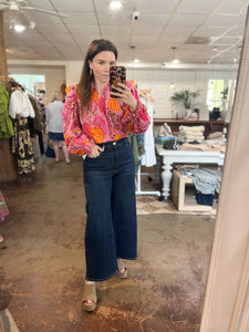 Floral Poplin Ruffle Sleeve Top