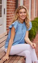 Load image into Gallery viewer, Chambray Flutter Sleeve Top
