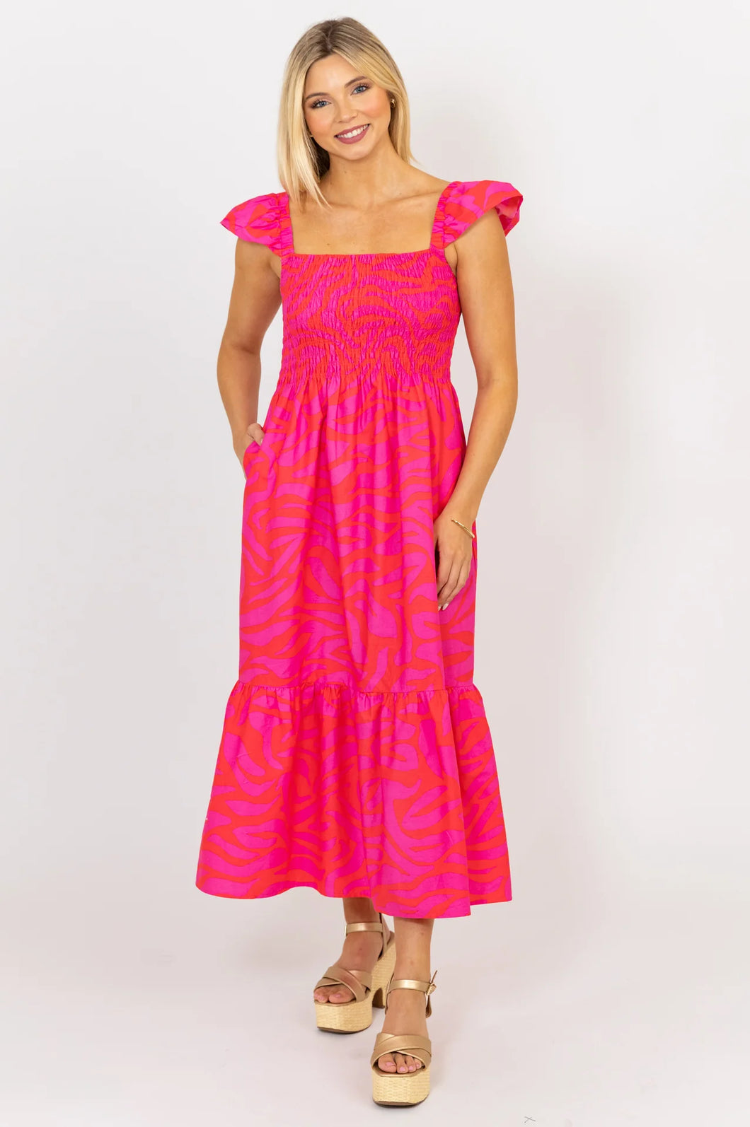 Zebra Poplin Smock Tier Maxi