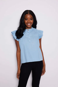 Chambray Flutter Sleeve Top