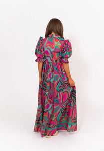 Jewel Swirl Maxi Ruffle Dress
